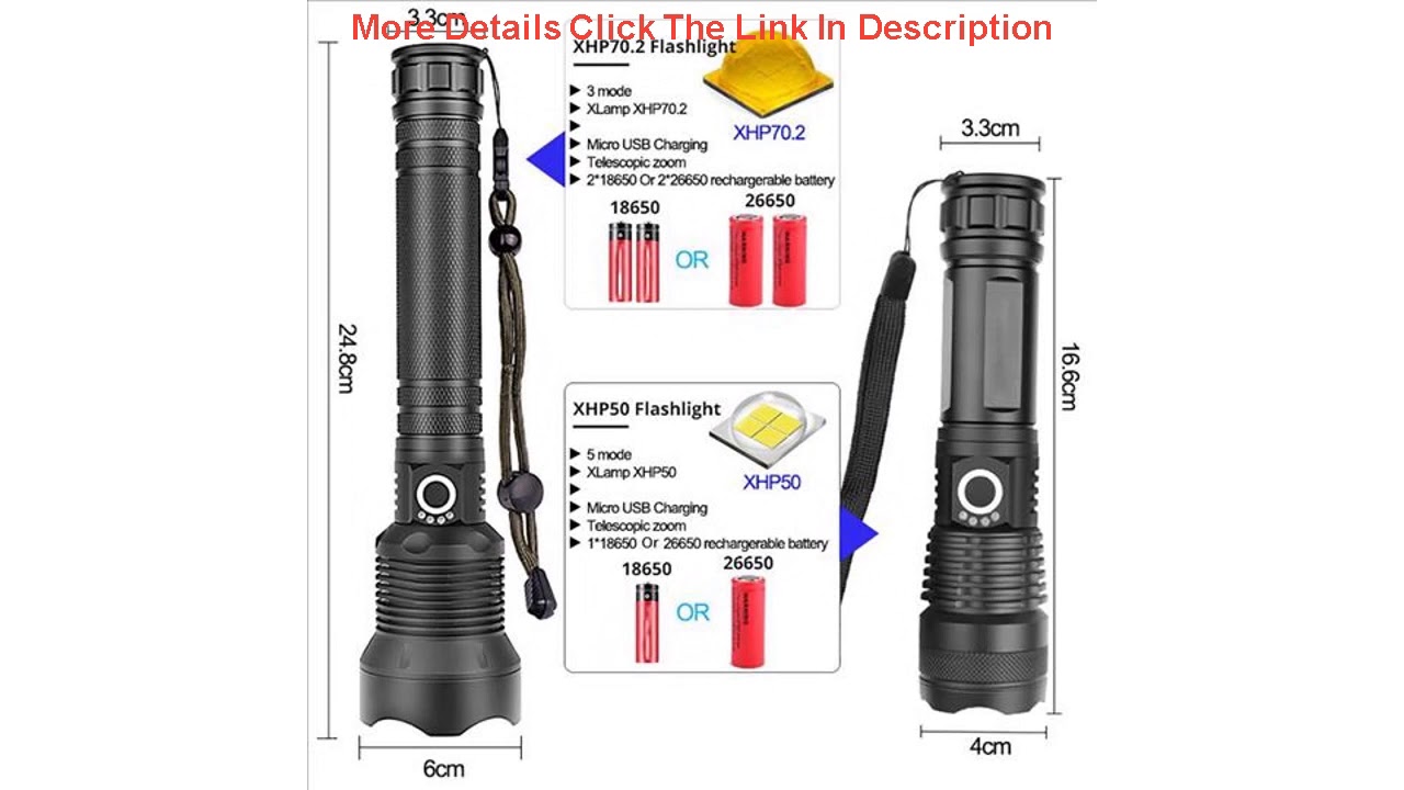 Most Powerful LED Flashlight XLamp XHP70.2 USB Zoomable 3 modes Torch XHP70 XHP50 18650 26650 Rech