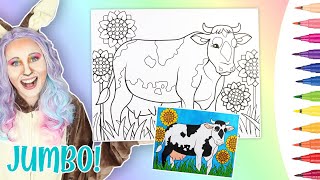How to COLOR A COW! JUMBO Farm Animal Coloring Page | Markers Net Worth