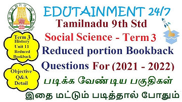 Tamilnadu Samacheer 9th Std Socialscience Bookback questions for Reducedsyllabus (2021-22)  3rd Term