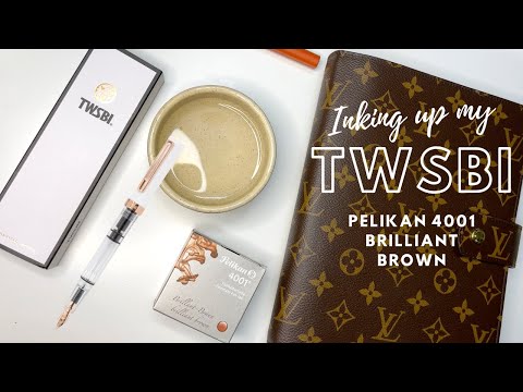 Inking My Rose Gold TWSBI ECO Fountain Pen With Pelikan 4001 Ink Brilliant Brown UNBOXING 