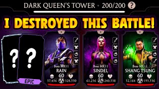 MK Mobile. Fatal Dark Queen's Tower Battle 200 vs. Random Team. Did I Actually Get Lucky???