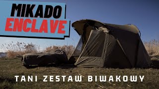 Tani zestaw biwakowy dla karpiarza - Mikado Enclave - namiot, łóżko, śpiwór, narzuta