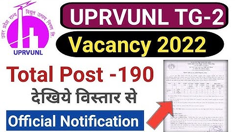 Uprvunl Tg-2 Official Notification Release|Tg2 Vacancy 2022 total post 190|Tg2 uprvunl Notification