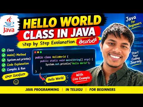 Hello World Program in Java | Class in Java Explained | Java Basics in Telugu | Beginners