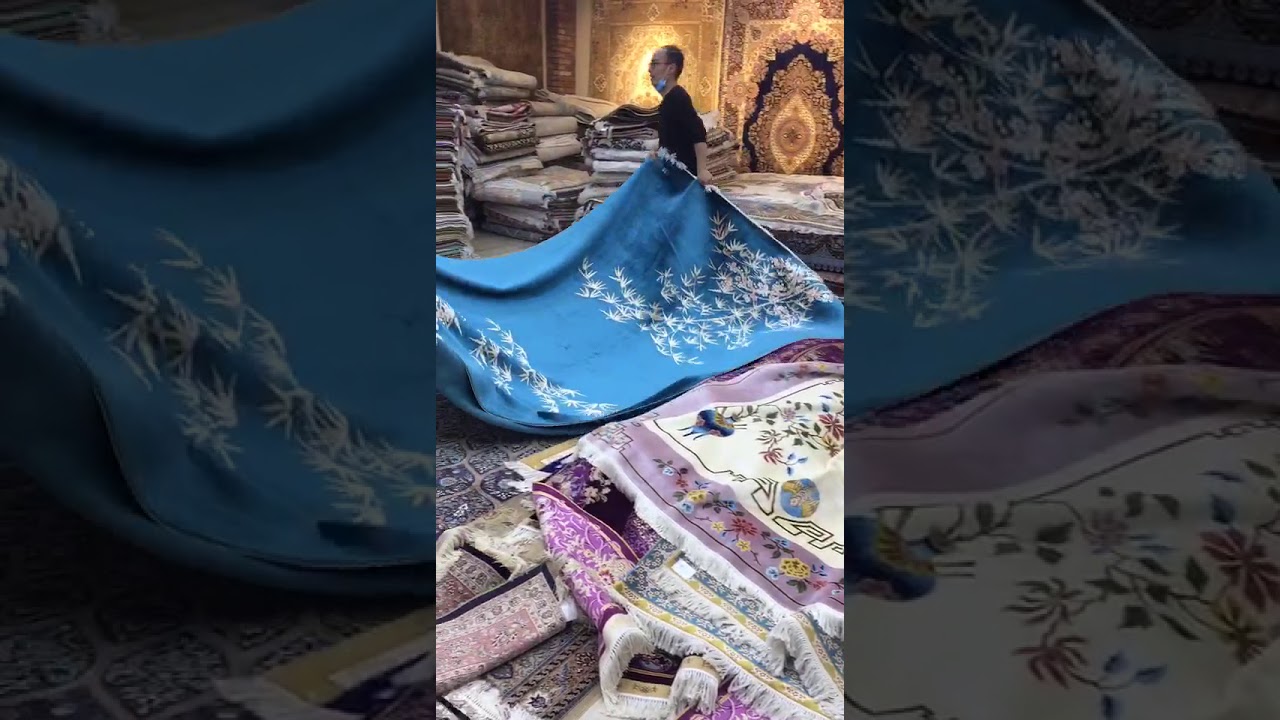 Unique green oriental rug Chinese art decor bamboo design handmade silk rug from Yilong!