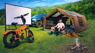ELECTRIC BIKE & OUTDOOR MOVIE CAMPING | Solo Camp with My Dog