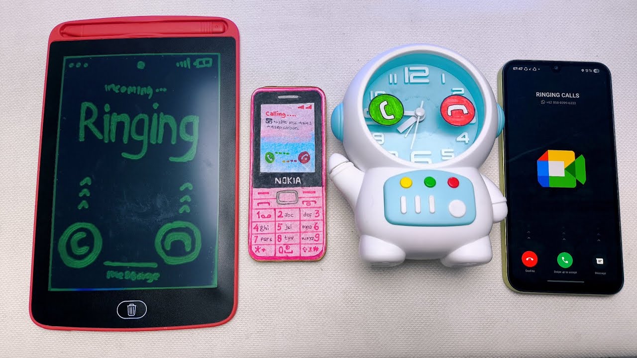 Входящий звонок на планшете для рисования против Nokia 210 против будильника против Galaxy a15
