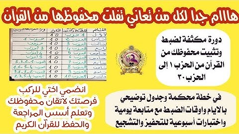 هام جدا لكل من تفلت محفوظها برنامج ضبط من الحزب 1 الى الحزب 30 دورة مكثفة لضبط وتثبيت القرآن الكريم