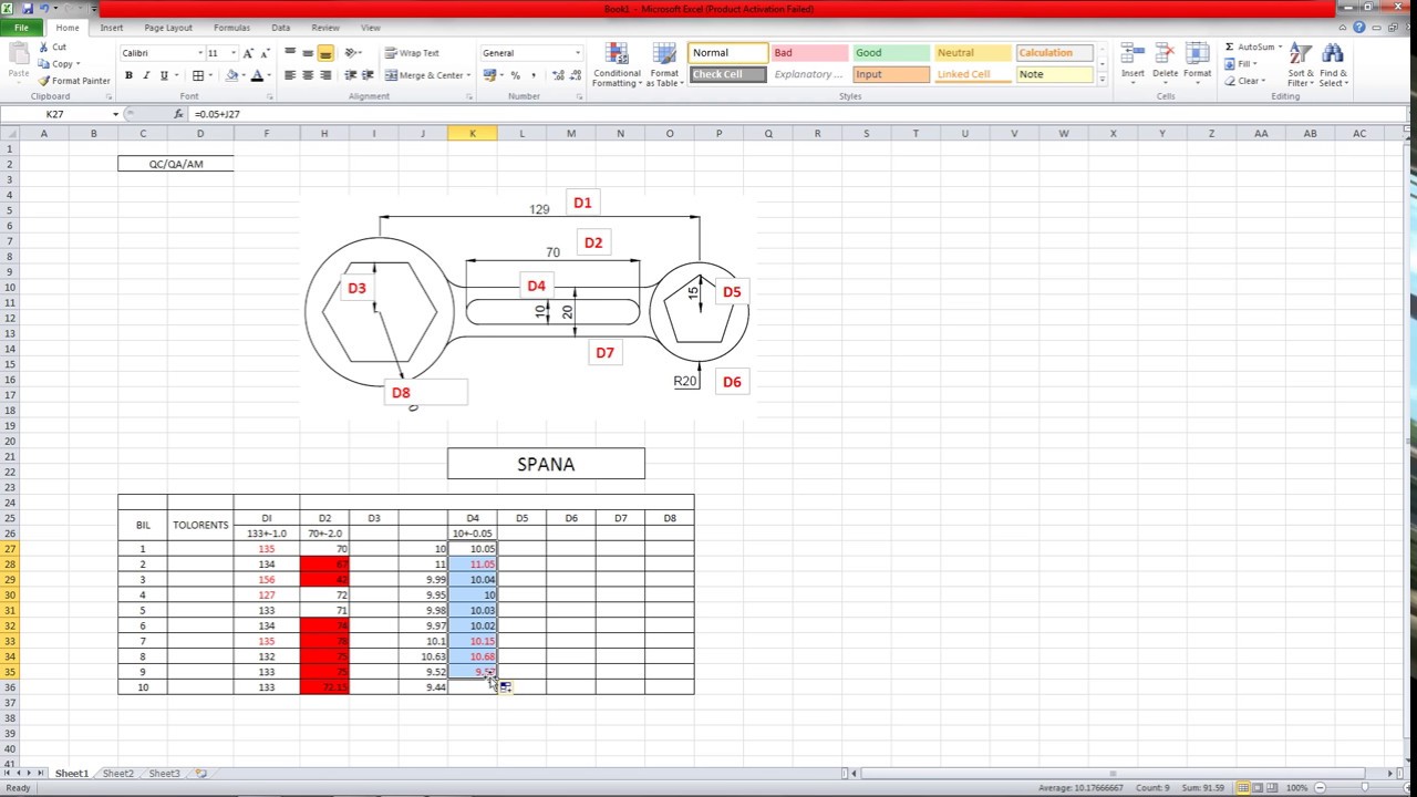 Tolerance Chart Excel