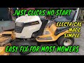 Lawnmower No Start Just Clicks Easy DIY Fix Works On Most Mowers.  Battery, Solenoid or Starter?