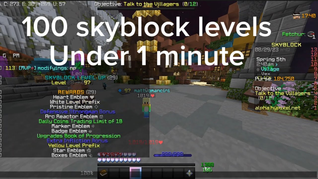 Getting Skyblock Level 100 In Under 1 Minute (Hypixel Skyblock) YouTube
