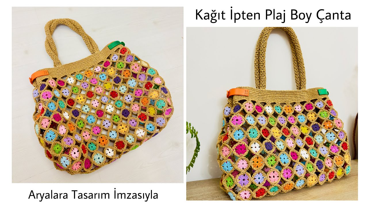 Aryalara Tasarım İmzalı 212 Motifli XL boy Colorful Plaj Çantası 🌸hem kol çantası hem plaj çantası🌸