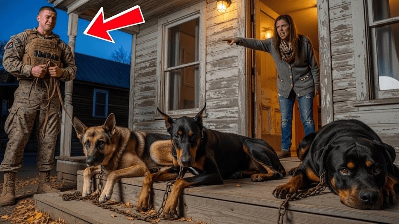 Żołnierz wrócił i zastał 3 drżące psy na ganku – to, co odkrył, doprowadziło go do łez!