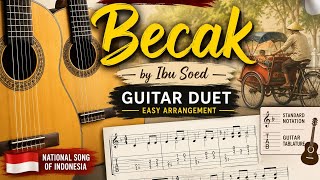 Becak | Easy Guitar Duet | Indonesian Children's Song by Ibu Soed | Standard Notation & TAB