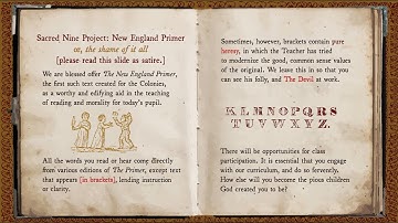 "Sacred Nine Project: New England Primer," opening introductory information
