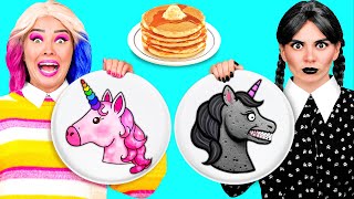 Pfannkuchen Kunst Challenge mit Wednesday Addams | Lustige Momente von Fun Fun Challenge