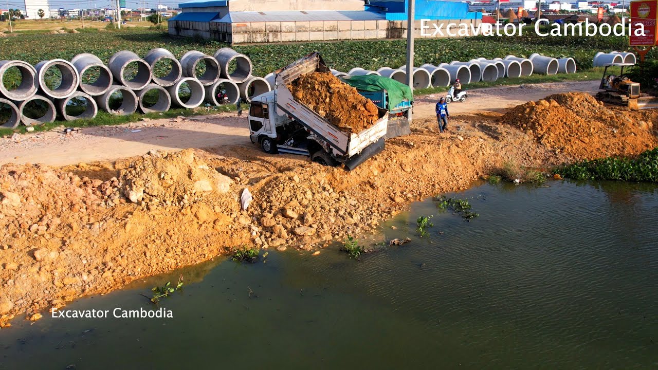 Amazing Action Filling Pond By Miniature Dump Truck Unloading And Mini