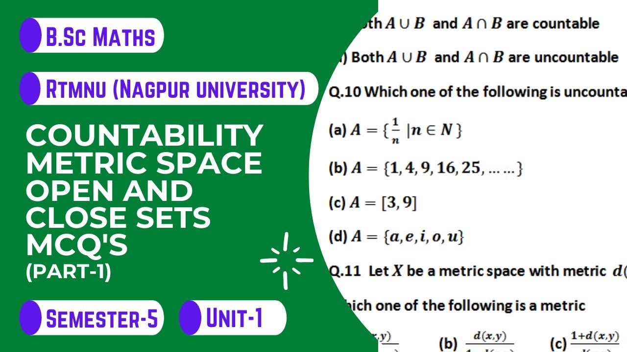 Countability,Metric space,Open and Close sets Mcq's for B.Sc. Maths|Part-1|RTMNU | Nagpur University