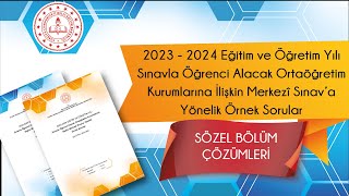 Merkezî Sınav'a Yönelik Örnek Sorular Çözümleri (2023 - 2024 2. Dönem - 2) - SÖZEL BÖLÜM