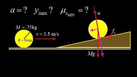 Force and torque analysis ball rolling up a ramp: acceleration, friction coefficient, max height.