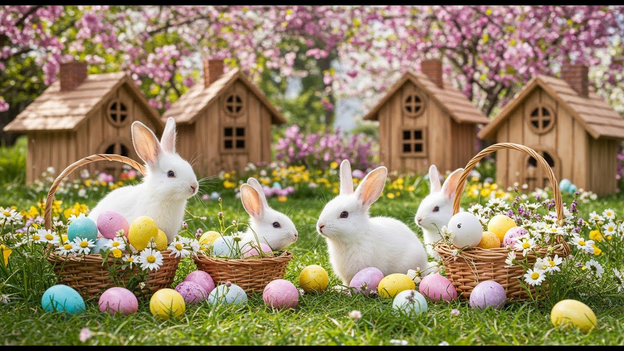 Happy Easter Jazz – Relaxing Jazz Music with  Warm Fireplace & Easter Bunnies | Cozy Coffee Shop_002