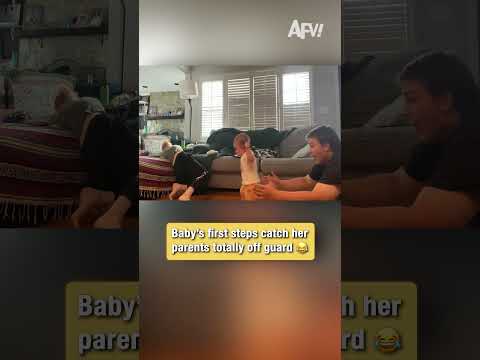 Baby's first steps catch her parents totally off guard 😂