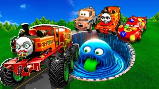 Slime Pit Transform Nia Engine TANK in EVIL Nia Beast  & Big & Small Pixar Cars! Beam.NG Drive!