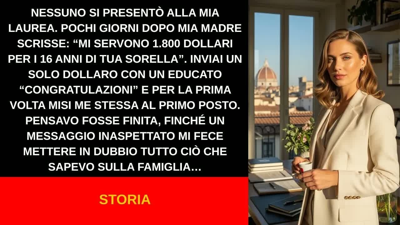 La mia laurea al Politecnico di Torino avrebbe dovuto essere il giorno più felice, ma guardai la seconda fila e vidi tre sedie vuote. Nessuno della mia famiglia era venuto. Tre giorni dopo, mia...