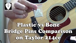 Plastic vs Bone Bridge Pins Comparison on Taylor 214ce Acoustic Guitar | Edwin-E