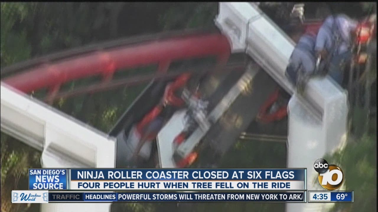 Ninja roller coaster strikes tree, derails at Magic Mountain - YouTube
