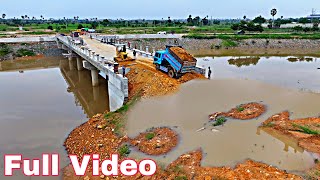 : Nice Good Job.!! Both Sides Construction Bridge Space Filling Us SoilsRock and Dozer Truck Dumping