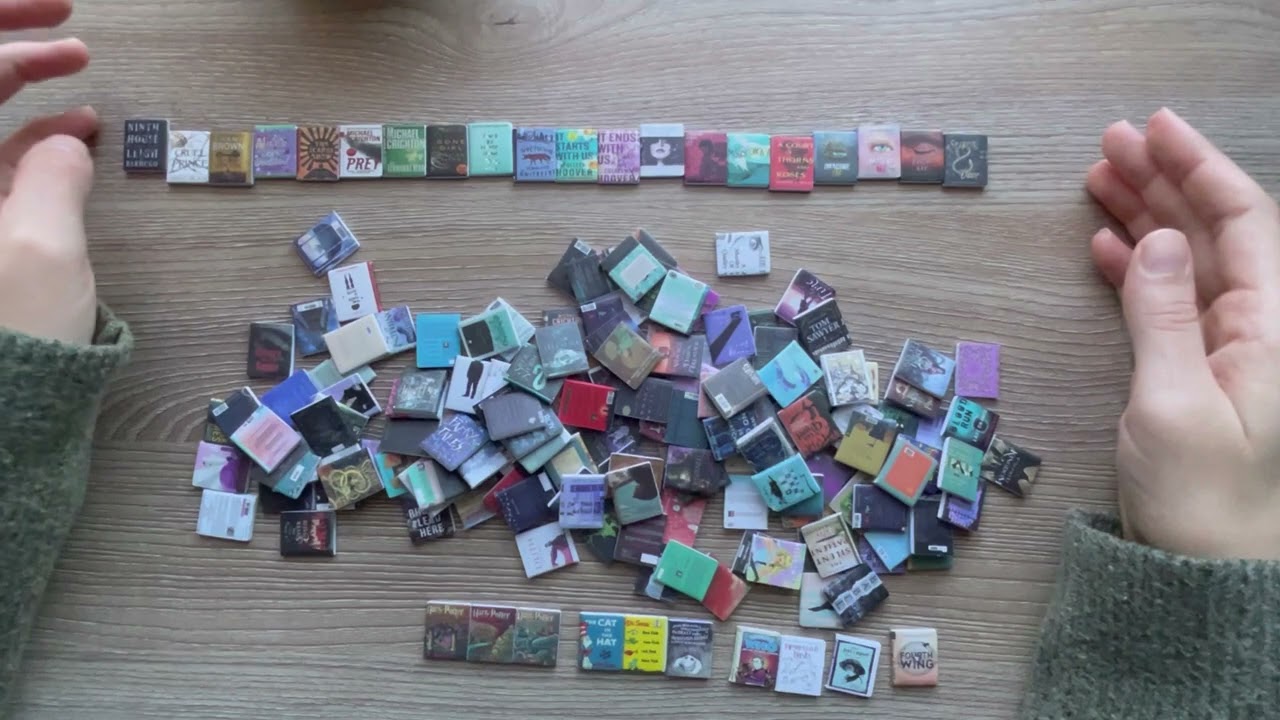 ASMR more tiny book sorting onto tiny bookshelf