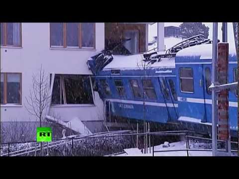 Sweden train crash: Cleaning lady steals commuter, hits house