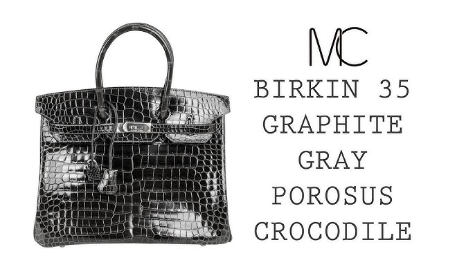 Hermes Shiny Porosus Crocodile Skin Birkin 35 W Palladium HW in Graphite