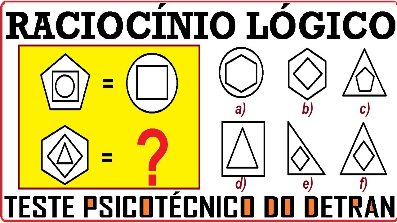 Raciocínio Lógico Figuras imagens Teste psicotécnico QI Quociente e  Inteligência Detran Concurso RLM - Lógica I