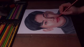 How to draw KIM SOO HYUN (김수현) in color pencils| Drawing with PQuynh Art