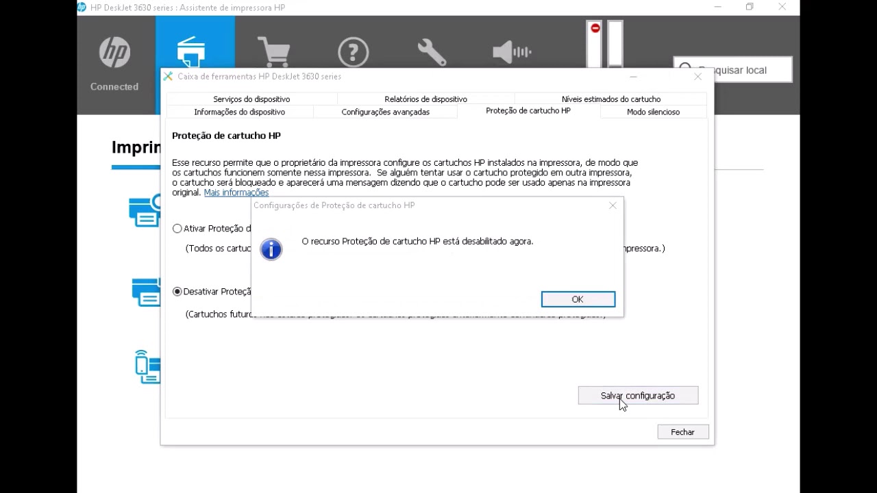 como desativar proteção de cartuchos impressoras HP - YouTube