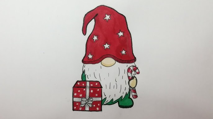 Cute cartoon Christmas gnomes with box of gift for coloring book