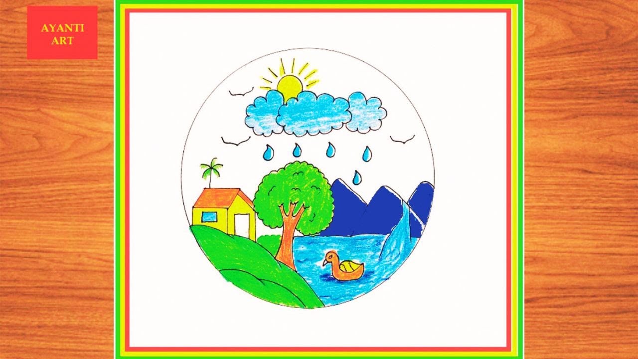 How to draw Scenery easy step by step || Scenery drawing in a circle ...