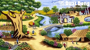 BỨC TRANH THÊU TAY ĐỒNG QUÊ TÁI HIỆN LẠI MỘT GÓC PHONG CẢNH QUEN THUỘC CỦA LÀNG QUÊ VIỆT NAM XƯA