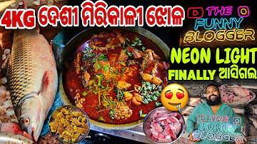 4kg Desi Mirkali Curry 🤤 ଜୀୟନ୍ତା ମାଛ ତରକାରି // Finally Neon Lights Asigala // Jena Babu Vlogs