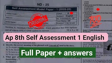 💯8th class English fa1 question paper 2025|Ap 8th self assessment 1 English real paper 2025 answers