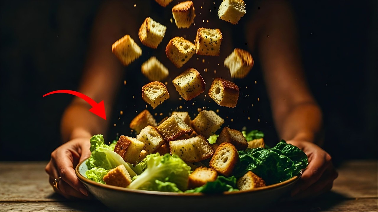 The Ultimate Caesar Salad ASMR: Crispy Croutons & Creamy Dressing (Dark Aesthetic)