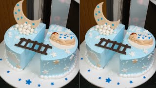 1/2 Birthday Special Baby Moon Cake 🌙 | Cute Theme Cake Making | baby 🍼 cake tutorial screenshot 5