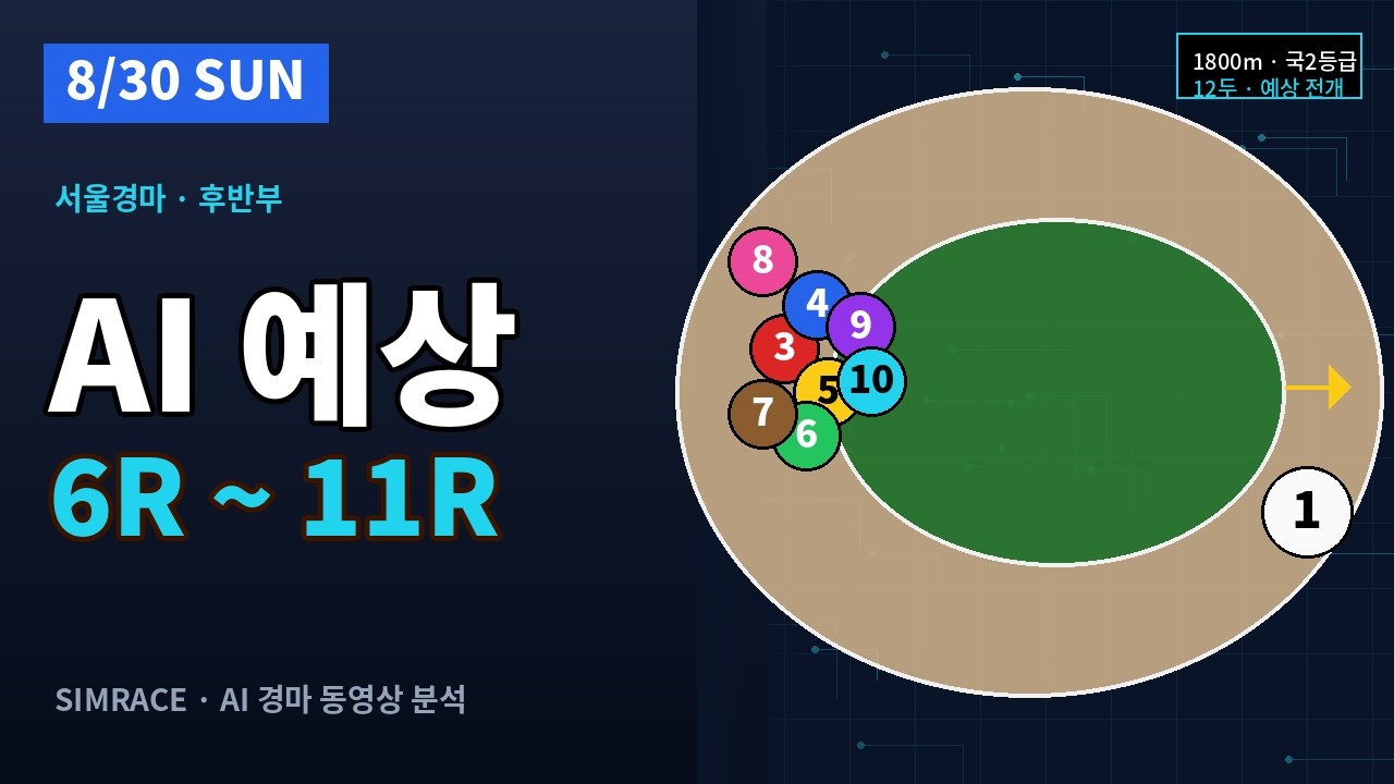 [서울경마 08/30 후반부 6 ~ 10경주] Ai 경마예상 및 전개 예측, 요주의 마필 복명마