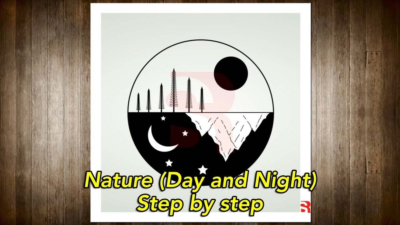 Nature Drawing (Day and Night) Step by step Tutorial - Sr Graphics
