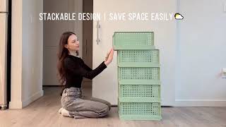 SNSLXH 5 Pack Stackable Closet Storage Basket, Multifunctional & Foldable Closet Organizer 