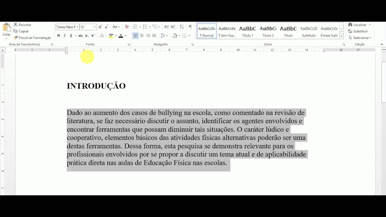 Formatação de texto conforme abnt