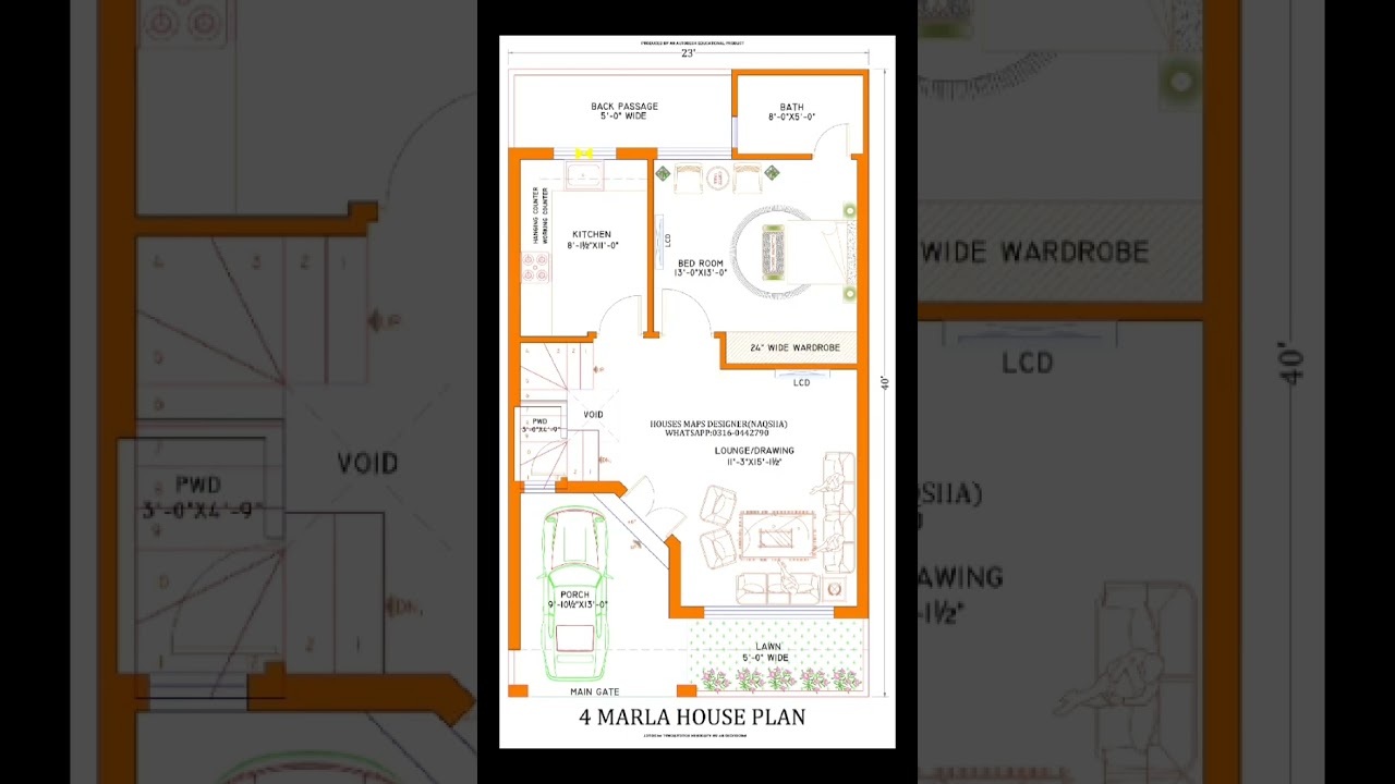 23' X 40' House Plan | 23x40 Home Plan | 23 by 40 house map with 1 BHK Parking 