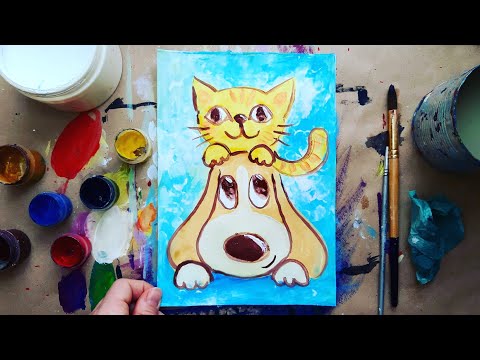 Кот И Собака |Рисование Гуашью Для Детей